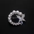 Elegant silver-toned butterfly brooch featuring white pearls and sparkling rhinestones - Silver Artificial Pearl Butterfly Ring Style (XZ124 Silver)
