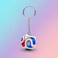 Close-up detail of a 3D soccer ball keychain featuring a sturdy metal ring and chain - Acrylic Soccer Ball