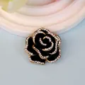 Elegant black enamel rose brooch with sparkling rhinestone edges for women - Black Rose Style (XZ253)