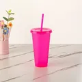 Herbruikbare 710 ml roze glitter plastic beker met rietje voor koude dranken en ijsthee - 24OZ/710ML / Rozerood Glitter