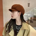 Classic brown newsboy baker boy hat for women featuring a vintage British aesthetic - Octagonal/wool Plain Solid Color - Coffee / Adjustable