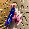 Miniature basketball keychain accessory with blue silicone strap and gold clasp for bags - Basketball