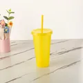 Bicchiere in plastica gialla glitterata da 710 ml con cannuccia e coperchio per bevande fredde - 24OZ/710ML / Giallo Brillantini