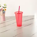 Tazza con cannuccia in plastica rossa opaca da 710ml in materiale PP per bevande fredde - 24OZ/710ML / Rosso Anguria Glitterato