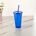 Bicchiere con cannuccia in plastica blu glitterata da 710ml per bevande fredde e tè - 24OZ/710ML / Blu Scuro Glitterato