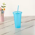 Bicchiere in plastica azzurro da 710ml con cannuccia riutilizzabile per bevande fredde - 24OZ/710ML / Azzurro glitter