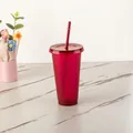 Bicchiere glitterato rosso da 710ml in plastica riutilizzabile con cannuccia e coperchio - 24OZ/710ML / Rosso Vino Brillantini