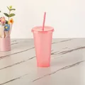 Bicchiere con cannuccia rosa glitterato traslucido da 710 ml in plastica - 24OZ/710ML / Rosa Luccicante
