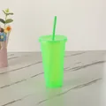 Bicchiere in plastica verde lime da 710 ml con coperchio, cannuccia ed effetto glitter - 24OZ/710ML / Verde Fluorescente Brillantini