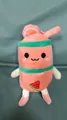 Mignon porte-clés en peluche tasse à thé au lait pastèque rose avec broderie visage - Tasse de Thé au Lait à la Pastèque / 10cm