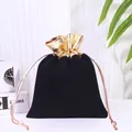 Luxurious black velvet drawstring storage bag featuring a metallic gold top trim - 8*10cm / Black (Gold Edge)