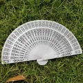 Elegant white hollowed-out wooden folding fan perfect for classical wedding favors - Silver