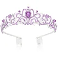 Close-up of elegant silver tiara with purple crystals and central teardrop gem - With Comb / Silver - Purple