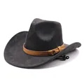 Side view of a vintage dark grey suede cowboy hat with a brown leather belt detail. - Black (3 Styles Of Suede) / M (56-58cm)