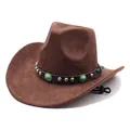 Close-up detail of vintage brown suede cowboy hat with turquoise stones and metal studs. - Coffee Brown (4 Styles Of Suede) / M (56-58cm)