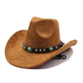 Vintage brown suede cowboy hat with turquoise and metal stud leather band detail. - Brown (4 Styles Of Suede) / M (56-58cm)