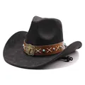 Vintage dark faux suede cowboy hat with turquoise beads and bull skull buckle detail - Black (5 Styles Of Suede) / M (56-58cm)