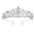 Elegant silver bridal rhinestone tiara crown with teardrop crystal and hair combs - With Comb / Silver