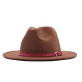Vintage brown suede jazz fedora hat featuring a stylish pink belt buckle for women - Brown (rose Pink Belt) / M (56-58cm)