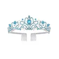 Elegant bridal tiara featuring sky blue rhinestones and silver-colored floral frame - With Comb / Blue
