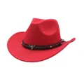 Detailed view of red suede cowboy hat featuring vintage leather band and silver bull skull - Red (two Styles With Upturned Eaves) / M (56-58cm)