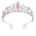 Elegant bridal tiara with pink crystals and silver-tone hair combs for party - With Comb / White + Pink