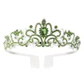 Elegant silver bridal tiara crown featuring sparkling green rhinestones for wedding or party - With Comb / Silver - Green