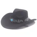 Classic black faux suede western cowboy hat featuring an embroidered turquoise band - Black (6 Styles Of Suede) / M (56-58cm)