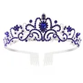 Elegant bridal crown tiara featuring deep blue rhinestones and silver finish for weddings - With Comb / Silver-Royal Blue