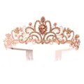 Elegant rose gold bridal tiara with sparkling champagne rhinestones for wedding parties - With Comb / Champagne