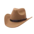 Classic camel suede cowboy hat with dark brown leather belt buckle accent for men and women - Brown (3 Styles With Upturned Eaves) / M (56-58cm)