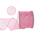 Nastro a rete rosa glitterata con bordo metallico flessibile per decorazioni festive - Maglia Glitterata (HH004-063-067) / 10 Iarde / Rosa