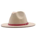 Elegant beige suede jazz hat featuring a stylish pink leather belt buckle for women and men - Beige (rose Red Leather Belt) / M (56-58cm)