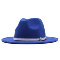 Royal blue vintage suede jazz fedora hat featuring a white leather belt strap with buckle - Royal Blue (with White Leather Belt) / M (56-58cm)