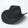 Classic black suede western cowboy hat with curved brim for men and women unisex - Black (plain Panel With Upturned Eaves) / M (56-58cm)