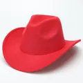 Vibrant red suede western cowboy hat featuring a classic wide curled brim for adult unisex - Red (plain Panel With Upturned Eaves) / M (56-58cm)