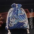 Pochon à bijoux en lin à motif de vagues bleu clair avec doublure en velours, 12x15cm - 12x15cm Doublé de Velours / Vagues Bleu Clair