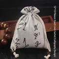 Pochette à bijoux en lin avec calligraphie chinoise et doublure en velours doux - 12x15cm Doublé de Velours / Beige Calligraphie