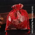 Pochette à bijoux en velours rouge avec broderie de grue dorée, taille 12x15cm - 12x15cm Doublé de Velours / Grande Grue Rouge