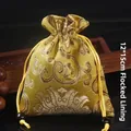 Élégante pochette à bijoux chinoise jaune avec doublure en velours, taille 12x15 cm - 12x15cm Doublé de Velours / Huang Fugui