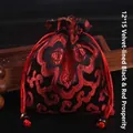 Pochette à cordon broderie rouge chinoise pour rangement de bijoux - 12x15cm Doublé de Velours / Richesse Noire Et Rouge