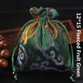 Pochette bijoux traditionnelle en soie verte, doublure velours, 12x15cm - 12x15cm Doublé de Velours / Fruits Verts Et Prospérité