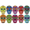 Colorful Mexican Day of the Dead wooden skull pendants for festive party decoration set - Style M