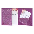 Detailed view of laser-cut purple wedding invitation with floral inner response card - Dark Purple