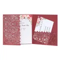 Detail view of burgundy laser-cut floral pattern wedding invitation card floral - Dark Red