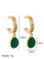 18K gold plated stainless steel C-shaped hoop earrings with green aventurine stone pendants - Green Aventurine Earrings