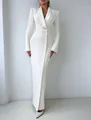 Elegant white slim fit blazer dress with lapel collar and side slit design - S / White