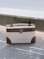 Sac à main minimaliste en toile et cuir marron de style boîte à lunch avec poignée - Épissage en Toile et Cuir / Brun Lin