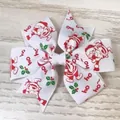 Festive Christmas hair bow for girls featuring Santa Claus and holiday ho ho ho prints - White Santa Greeting Style(15)