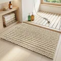 Soft beige absorbent chenille bath mat with a minimalist non-slip design for bathroom - 40*60cm / Tufted Chenille-Khaki